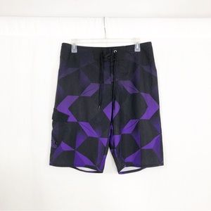 Hang Ten Mens Swim Trunks Bathing Suit, Size 32, Black Purple